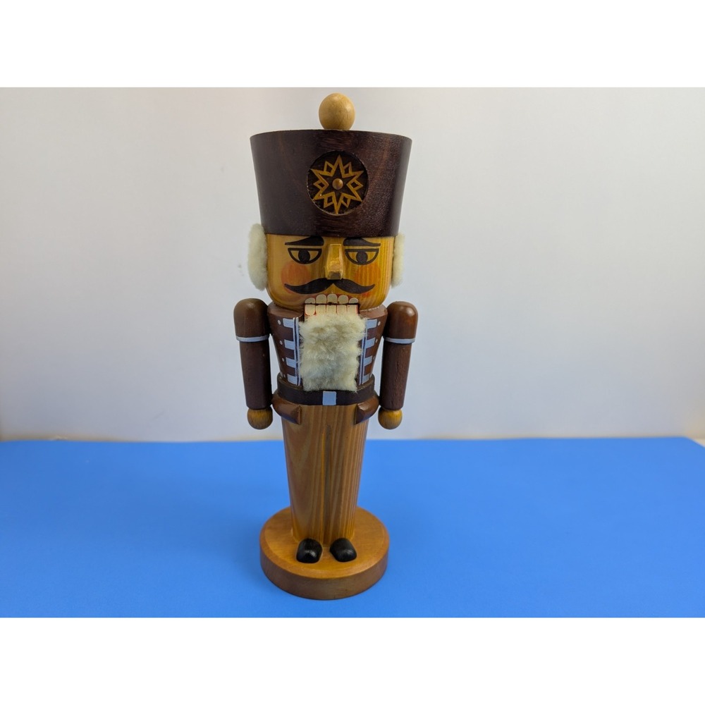 Vintage German Erzgebirgische Genuine Wool Hair Wood Nutcracker
